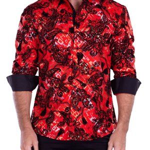 Bespoke Men's Button Down Red/Black Long Sleeves Casual Party Dress Shirt